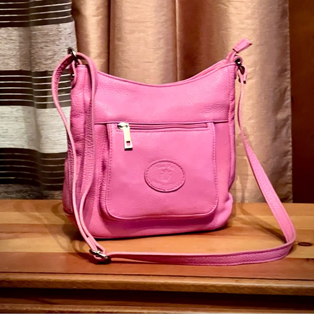 New NWT MADE IN ITALY Genuine leather VERA PELLE PINK SHOULDER CROSSBODY BAG
